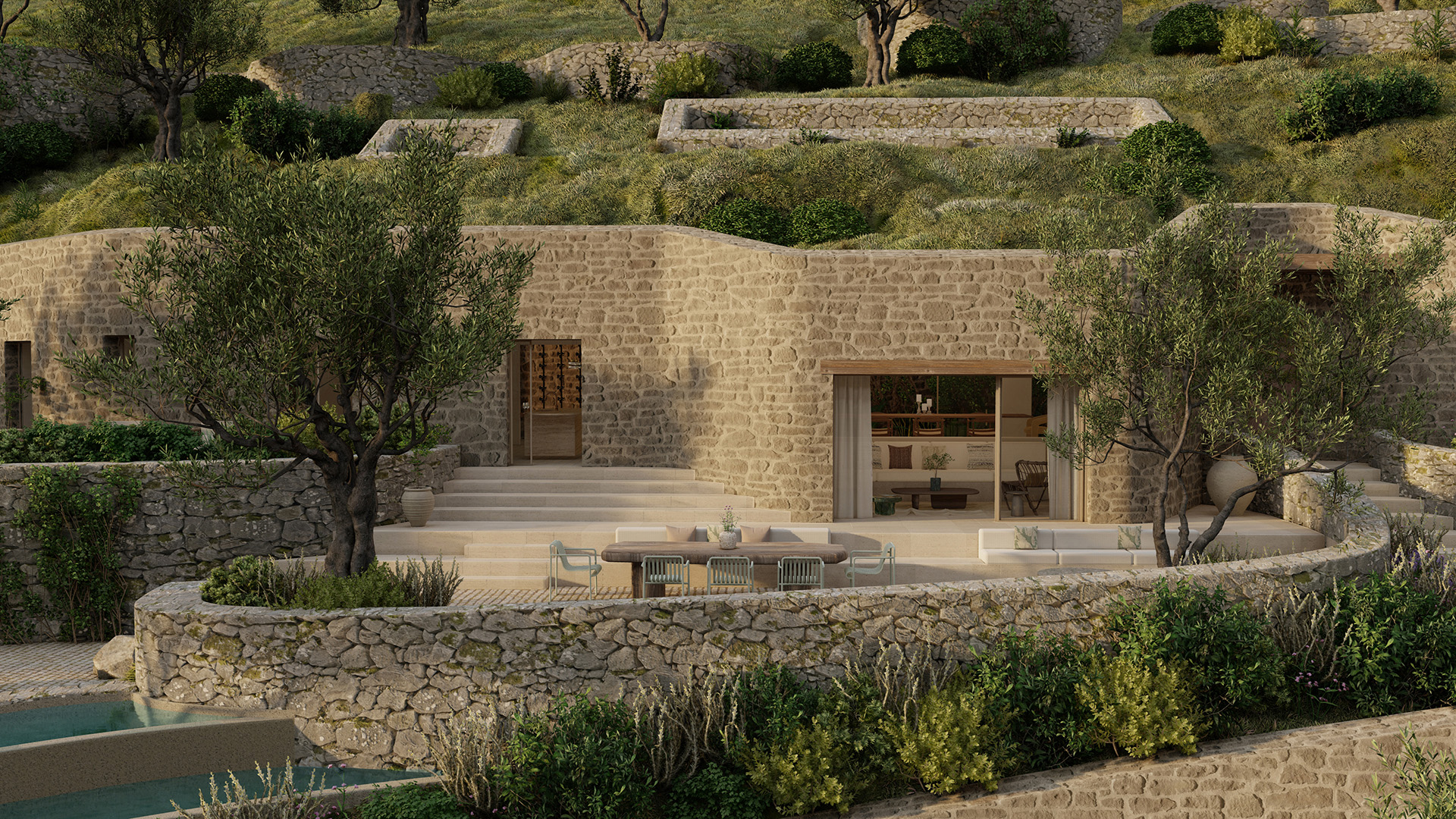 Thetacon Architecture Construction Corfu Casa Maceira Minimal villa stone sea view in Nissaki process 10
