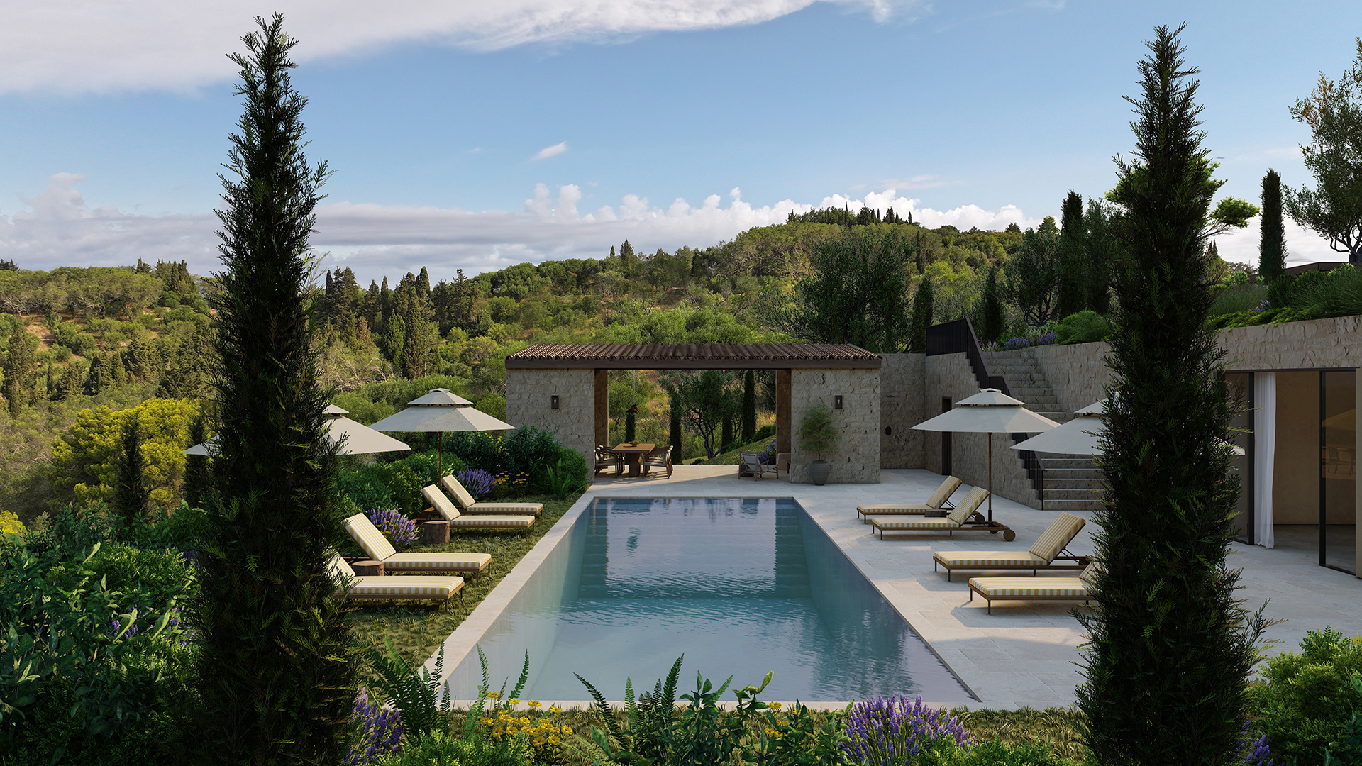 Thetacon Architecture Construction Corfu Casa Corcerro in Kortiraki process outdoor swimming pool