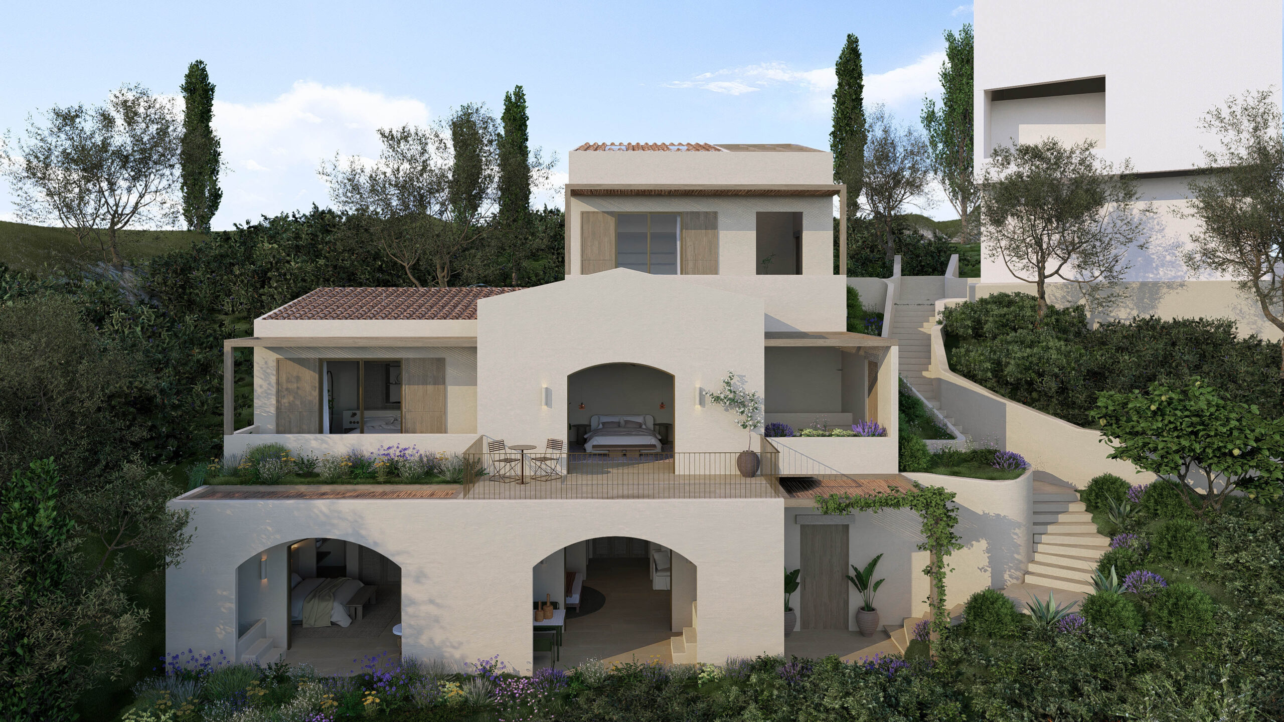Thetacon Architecture Construction Corfu EnGaia in Pelekas process front view