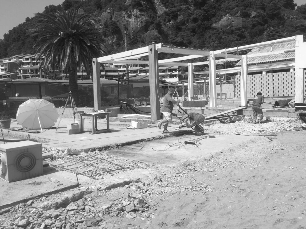 Thetacon Architecture Construction Corfu Pazuzu Beach Bar and Restaurant Glyfada beach soft sanded beach sunset ionian sea process 1