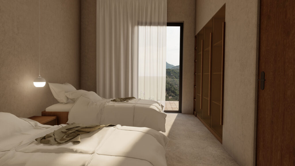 Thetacon Architecture Construction Corfu Cubica House Minimal villa in Pelekas process in bedroom